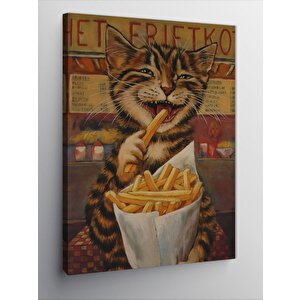Kanvas Tablo Patates Cipsi Yiyen Kedi 100x140 cm