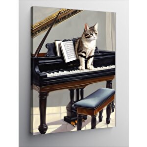 Kanvas Tablo Kedi Ve Piyano 50x70 cm