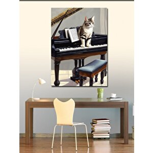 Kanvas Tablo Kedi Ve Piyano 50x70 cm