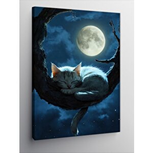 Kanvas Tablo Ağaçta Uyuyan Beyaz Kedi 70x100 cm