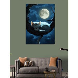 Kanvas Tablo Ağaçta Uyuyan Beyaz Kedi 70x100 cm