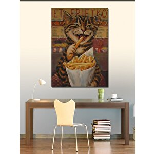 Kanvas Tablo Patates Cipsi Yiyen Kedi 70x100 cm
