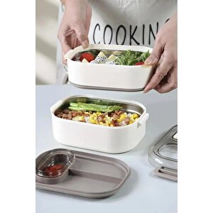 Vagonlife Bento 1000ml Lunchbox Yeni Koleksiyon Çift Katlı 3 Bölmeli Çelik Sefer Tası Yemek Kutusu Yeşil