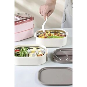 Vagonlife Bento 1000ml Lunchbox Yeni Koleksiyon Çift Katlı 3 Bölmeli Çelik Sefer Tası Yemek Kutusu Yeşil