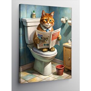Kanvas Tablo Tuvalette Gazete Okuyan Kedi 100x140 cm