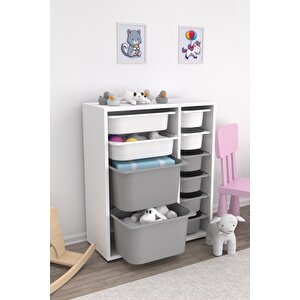 Zen 10 Sepetli Çok Amaçlı Oyuncak Dolabı Beyaz Gri 2d2k6u