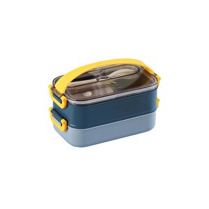 Bento 1200ml Lunchbox Yeni Koleksiyon 2 Katlı Çelik Sefer Tası Yemek Kutusu Lacivert