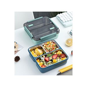 Vagonlife 950ml Yeni Koleksiyon Tek Katlı 3 Bölmeli Çelik Sefer Tası Yemek Kutusu Lacivert-sarı
