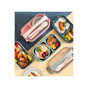 Vagonlife Bento 1200ml Lunchbox Yeni Koleksiyon 2 Katlı Çelik Sefer Tası Yemek Kutusu Pembe
