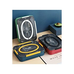 Vagonlife Bento 1000ml Lunchbox Yeni Koleksiyon Tek Kat 4 Bölme Çelik Sefer Tası Yemek Kutusu Yeşil-beyaz