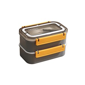 Bento 1600ml Lunchbox Yeni Koleksiyon 2 Katlı 4 Bölmeli Çelik Sefer Tası Yemek Kutusu Gri