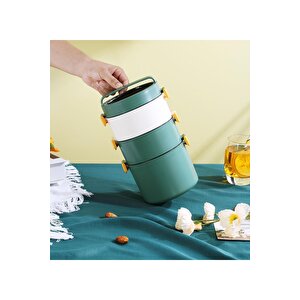 Bento 1800ml Lunchbox Yeni Koleksiyon 3 Katlı Paslanmaz Çelik Sefer Tası Yemek Kutusu Yeşil
