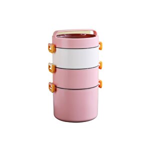 Bento 1800ml Lunchbox Yeni Koleksiyon 3 Katlı Paslanmaz Çelik Sefer Tası Yemek Kutusu Pembe