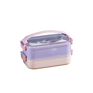 Bento 1600ml Lunchbox Yeni Koleksiyon 2 Katlı Çelik Sefer Tası Yemek Kutusu Mor