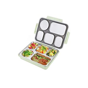 Bento 1600ml Lunchbox Yeni Koleksiyon Tek Katlı 5 Bölmeli Çelik Sefer Tası Yemek Kutusu Açık Yeşil