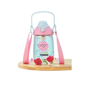 500ml Yeni Koleksiyon Askılı Kulplu Pipetli Tritan Çocuk Su Matarası Pembe-mavi