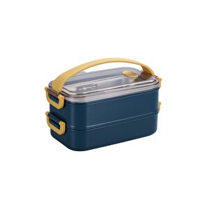 Bento 1400ml Lunchbox Yeni Koleksiyon 2 Katlı Çelik Sefer Tası Yemek Kutusu Lacivert