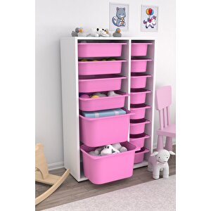 Rine 14 Sepetli Çok Amaçlı Oyuncak Dolabı Pembe 2d4k8u
