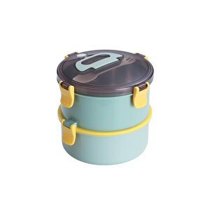 Bento 1600ml Yuvarlak Lunchbox Yeni Koleksiyon Çift Katlı Çelik Sefer Tası Yemek Kutusu Açık Yeşil