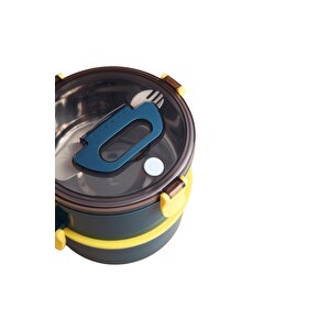 Vagonlife Bento 1600ml Yuvarlak Lunchbox Yeni Koleksiyon Çift Katlı Çelik Sefer Tası Yemek Kutusu Açık Yeşil