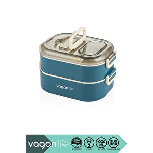 Bento 1000ml Lunchbox Yeni Koleksiyon Çift Katlı 3 Bölmeli Çelik Sefer Tası Yemek Kutusu Lacivert