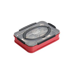 Bento 1000ml Lunchbox Yeni Koleksiyon Tek Kat 4 Bölme Çelik Sefer Tası Yemek Kutusu Kırmızı-siyah