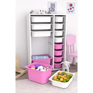 Rine 14 Sepetli Çok Amaçlı Oyuncak Dolabı Pembe Beyaz 2d4k8u