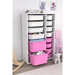 Rine 14 Sepetli Çok Amaçlı Oyuncak Dolabı Pembe Beyaz 2d4k8u
