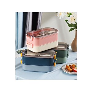 Vagonlife Bento 1200ml Lunchbox Yeni Koleksiyon 2 Katlı Çelik Sefer Tası Yemek Kutusu Yeşil