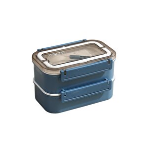 Bento 1600ml Lunchbox Yeni Koleksiyon 2 Katlı 4 Bölmeli Çelik Sefer Tası Yemek Kutusu Lacivert