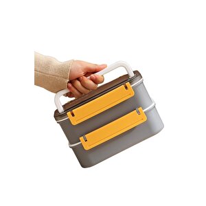 Bento 1600ml Lunchbox Yeni Koleksiyon 2 Katlı 4 Bölmeli Çelik Sefer Tası Yemek Kutusu Lacivert
