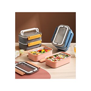 Vagonlife Bento 1600ml Lunchbox Yeni Koleksiyon 2 Katlı 4 Bölmeli Çelik Sefer Tası Yemek Kutusu Lacivert