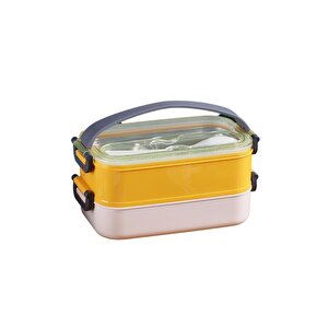 Bento 1600ml Lunchbox Yeni Koleksiyon 2 Katlı Çelik Sefer Tası Yemek Kutusu Sarı