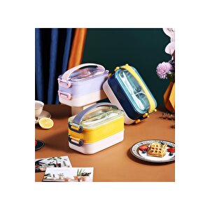 Bento 1600ml Lunchbox Yeni Koleksiyon 2 Katlı Çelik Sefer Tası Yemek Kutusu Sarı
