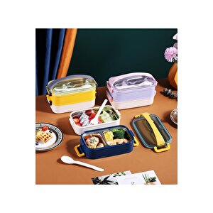 Vagonlife Bento 1600ml Lunchbox Yeni Koleksiyon 2 Katlı Çelik Sefer Tası Yemek Kutusu Sarı