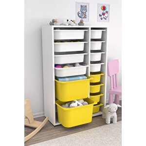 Rine 14 Sepetli Çok Amaçlı Oyuncak Dolabı Sarı Beyaz 2d4k8u