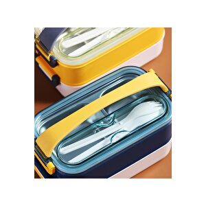 Bento 1600ml Lunchbox Yeni Koleksiyon 2 Katlı Çelik Sefer Tası Yemek Kutusu Lacivert