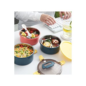 Vagonlife Bento 1600ml Yuvarlak Lunchbox Yeni Koleksiyon Çift Katlı Çelik Sefer Tası Yemek Kutusu Açık Kırmızı
