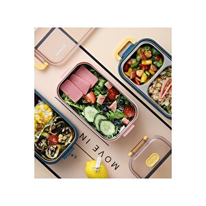 Vagonlife Bento 1400ml Lunchbox Yeni Koleksiyon 2 Katlı Çelik Sefer Tası Yemek Kutusu Açık Yeşil