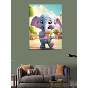 Kanvas Tablo Dondurma Yiyen Fil 100x140 cm