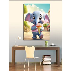 Kanvas Tablo Dondurma Yiyen Fil 100x140 cm