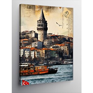 Kanvas Tablo Gazete Fon Galata Kulesi 50x70 cm