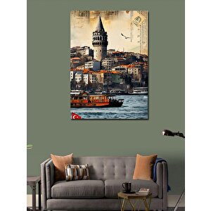 Kanvas Tablo Gazete Fon Galata Kulesi 50x70 cm