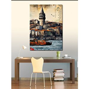Kanvas Tablo Gazete Fon Galata Kulesi 50x70 cm