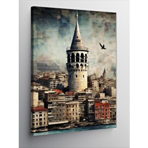 Kanvas Tablo Gazete Fon Galata Kulesi 50x70 cm