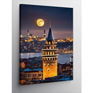 Kanvas Tablo Galata Kulesi Ve Ay 50x70 cm