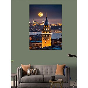 Kanvas Tablo Galata Kulesi Ve Ay 50x70 cm