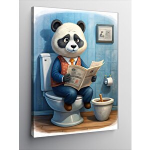 Kanvas Tablo Tuvalette Gazete Okuyan Panda 100x140 cm