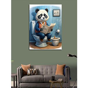 Kanvas Tablo Tuvalette Gazete Okuyan Panda 100x140 cm