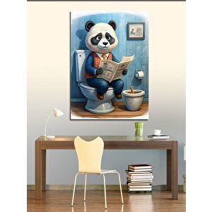 Kanvas Tablo Tuvalette Gazete Okuyan Panda 100x140 cm